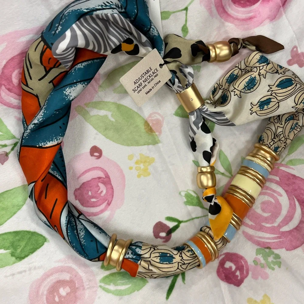 NWT ⚜️🧡💙⚜️ Piper K Adjustable Satin Scarf Necklace